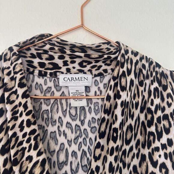 Carmen Marc valvo faux wrap draped blouse animal print size XS - Picture 3 of 5
